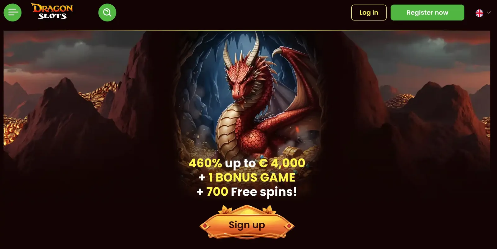 Captura de pantalla de la página principal de Dragon Slots Casino